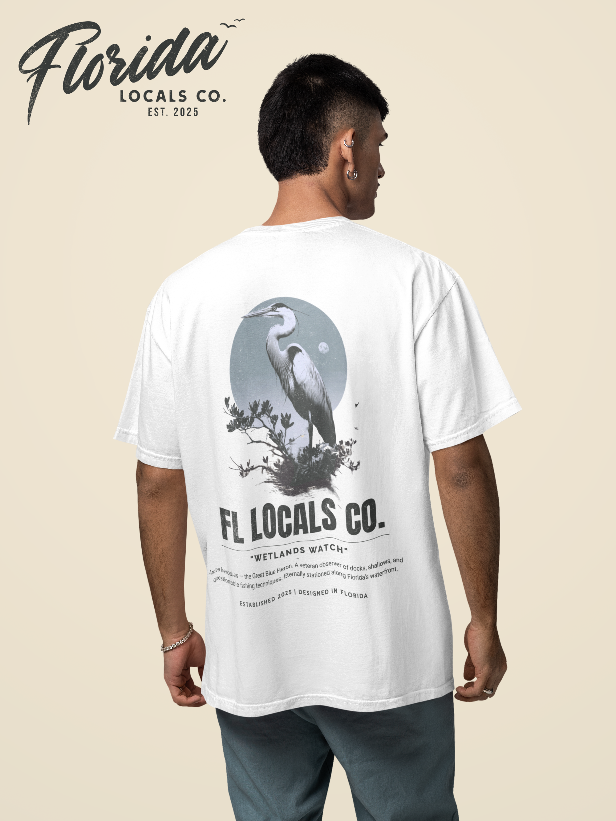 Great Blue Heron | "Wetlands Watch" | FL Locals Co. | Comfort Colors® Vintage Florida Wildlife Tee