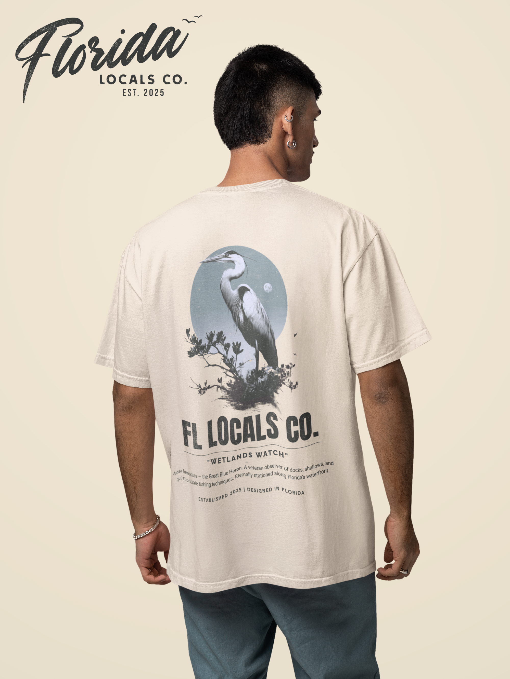 Great Blue Heron | "Wetlands Watch" | FL Locals Co. | Comfort Colors® Vintage Florida Wildlife Tee