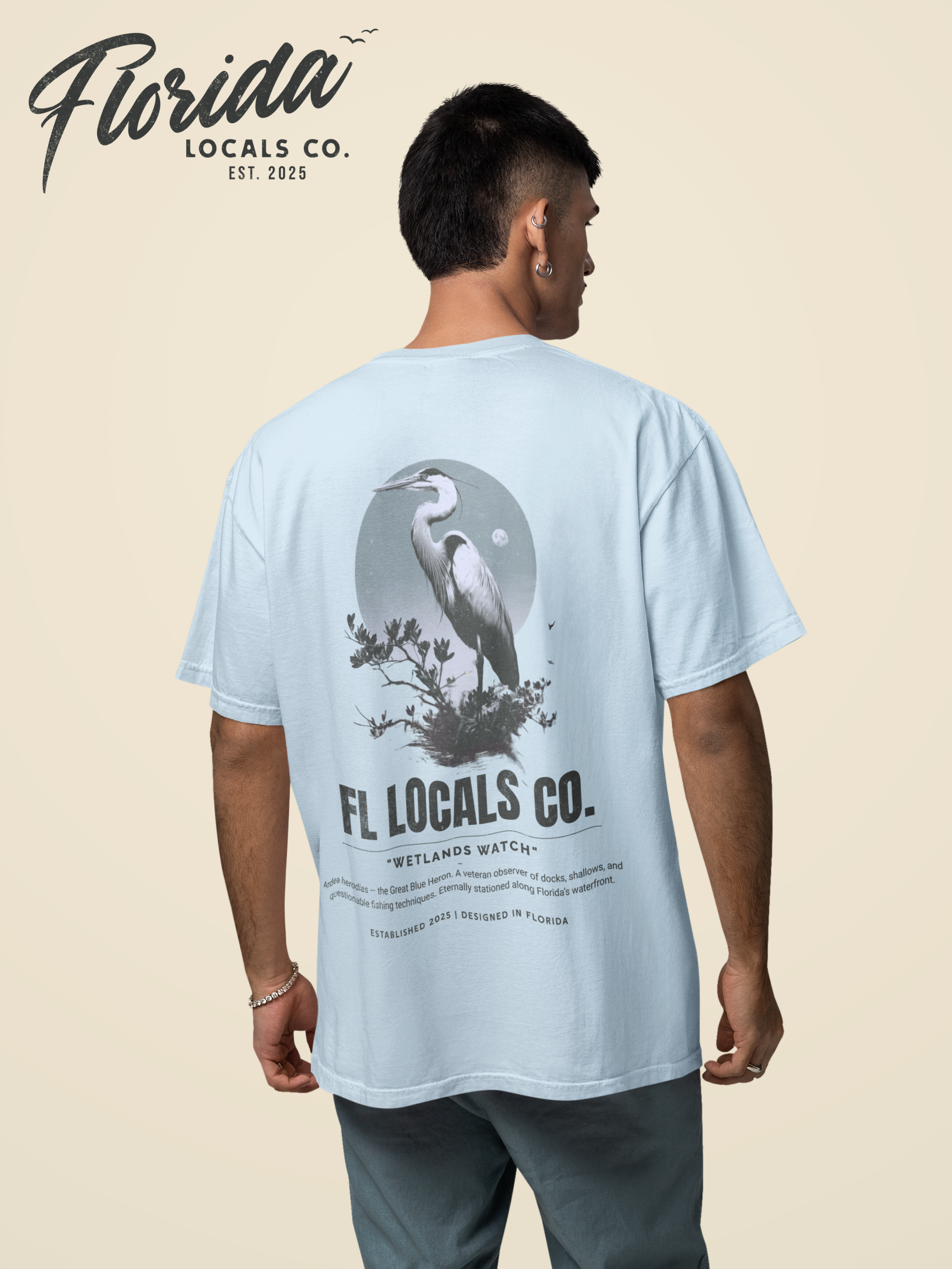 Great Blue Heron | "Wetlands Watch" | FL Locals Co. | Comfort Colors® Vintage Florida Wildlife Tee