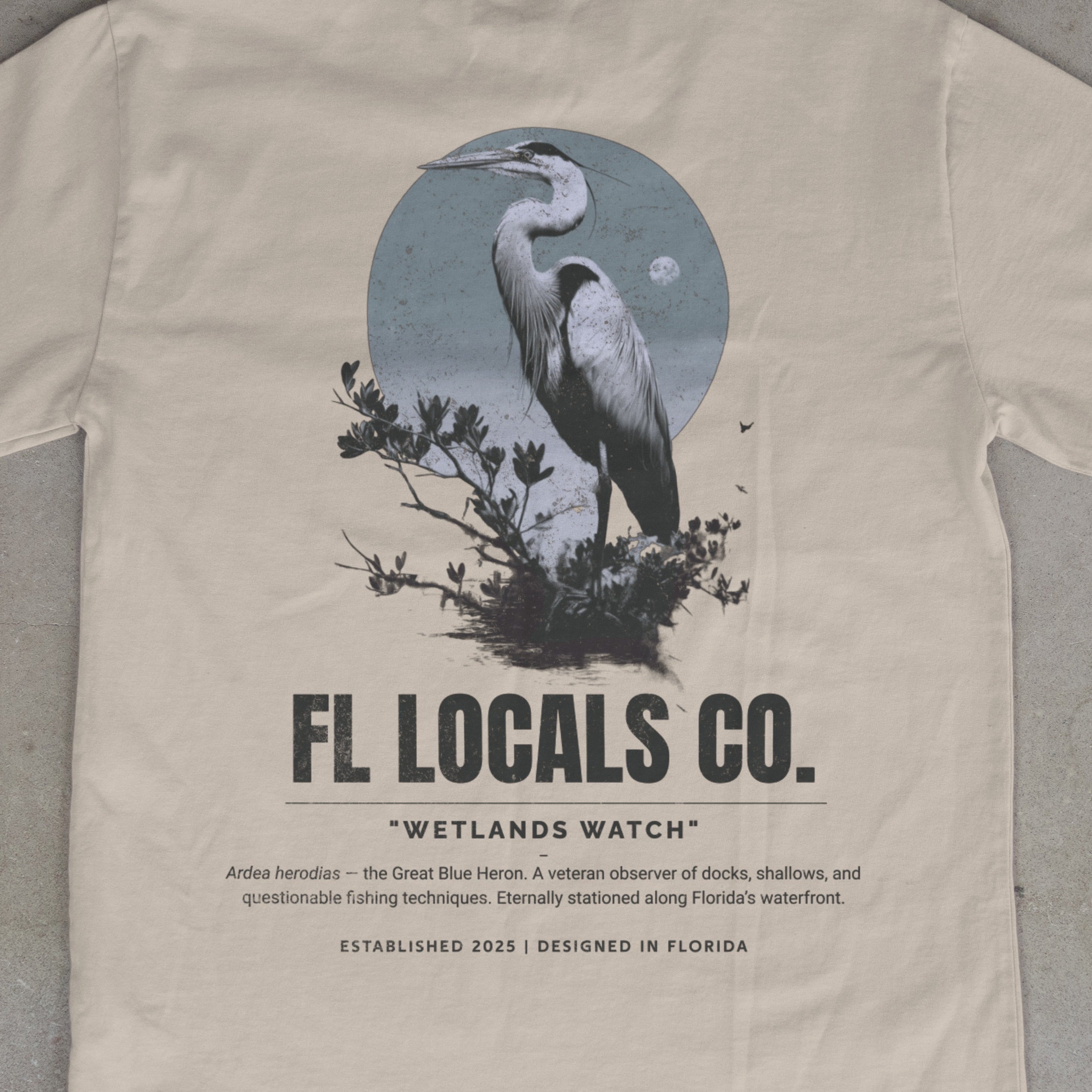 Great Blue Heron | "Wetlands Watch" | FL Locals Co. | Comfort Colors® Vintage Florida Wildlife Tee
