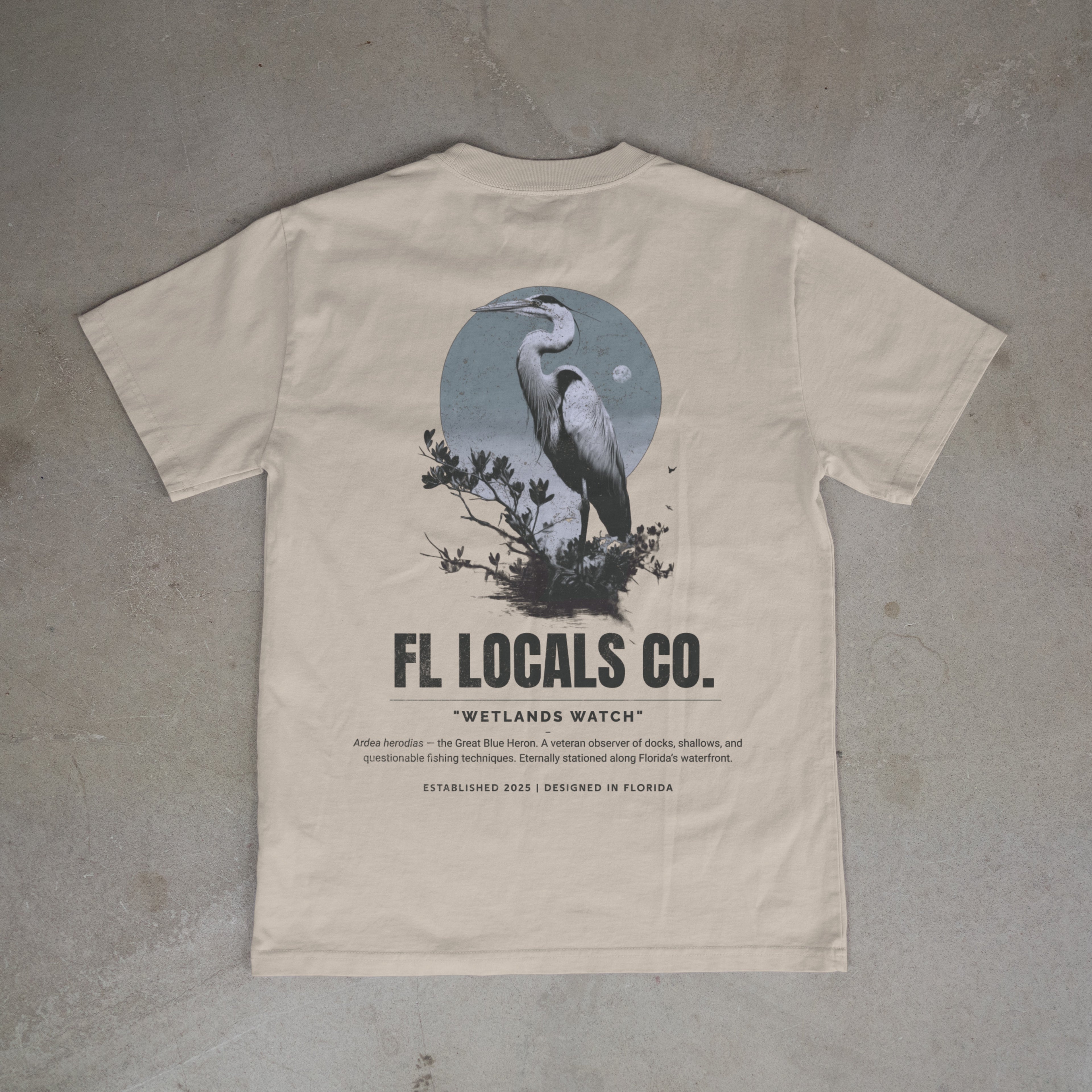Great Blue Heron | "Wetlands Watch" | FL Locals Co. | Comfort Colors® Vintage Florida Wildlife Tee