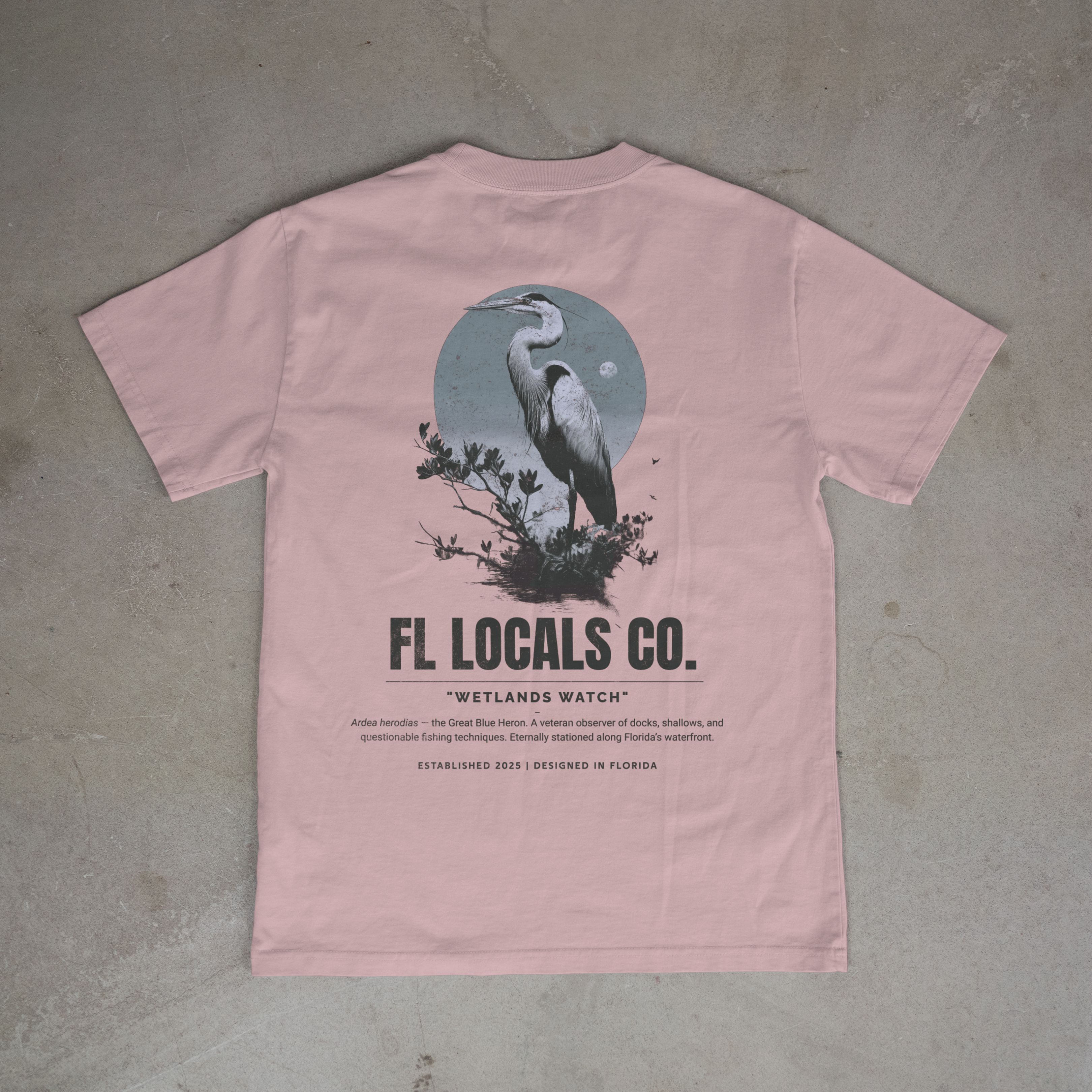 Great Blue Heron | "Wetlands Watch" | FL Locals Co. | Comfort Colors® Vintage Florida Wildlife Tee