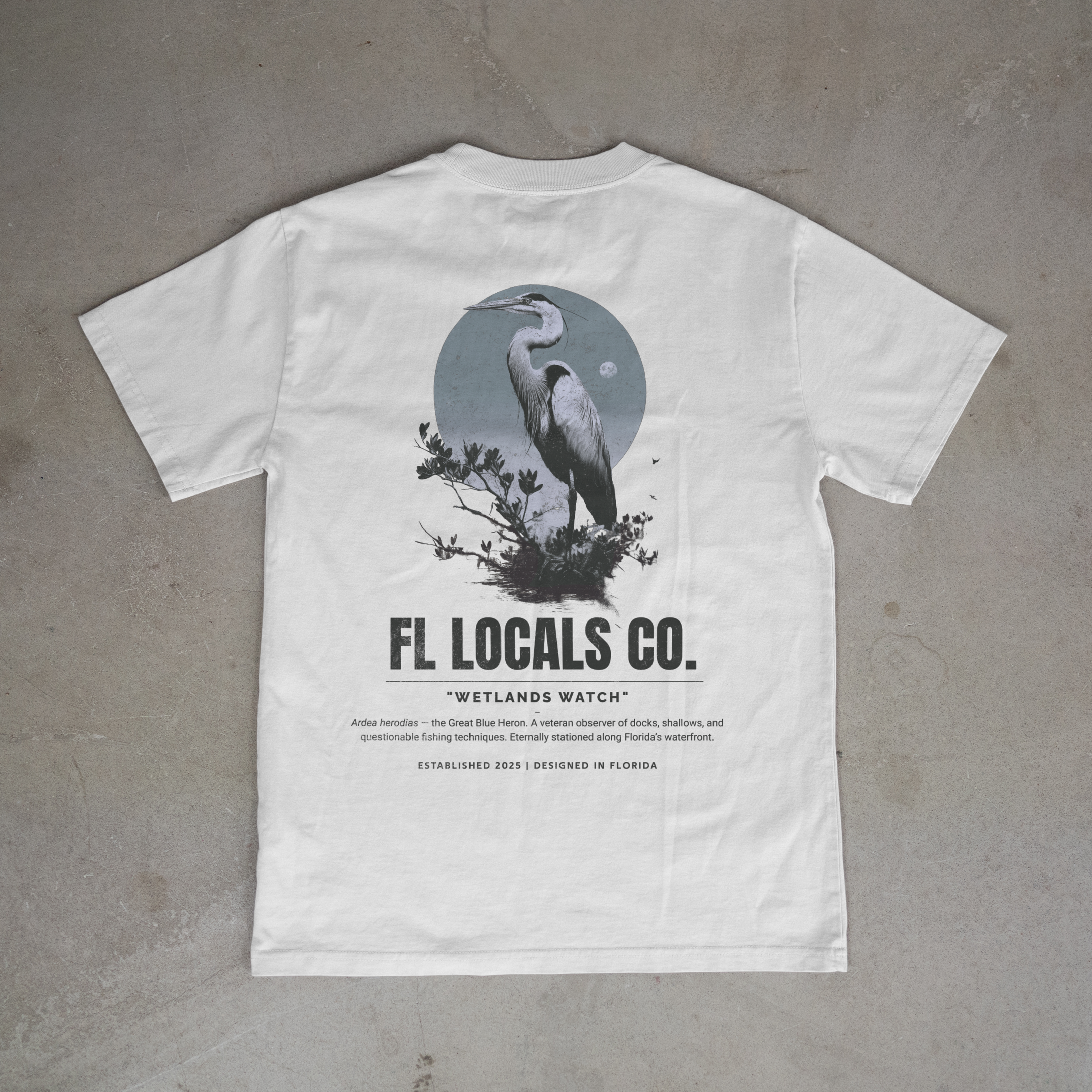 Great Blue Heron | "Wetlands Watch" | FL Locals Co. | Comfort Colors® Vintage Florida Wildlife Tee