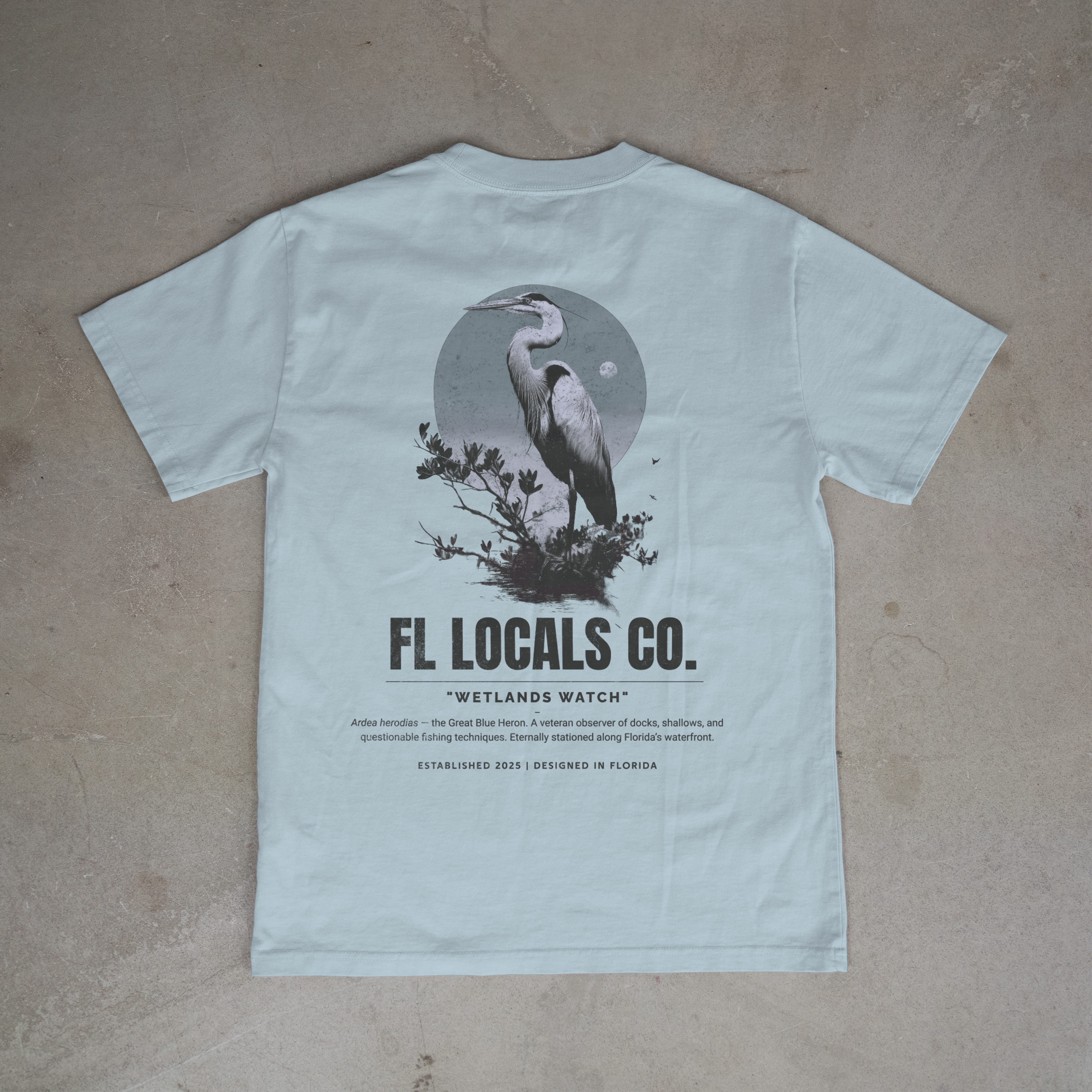 Great Blue Heron | "Wetlands Watch" | FL Locals Co. | Comfort Colors® Vintage Florida Wildlife Tee