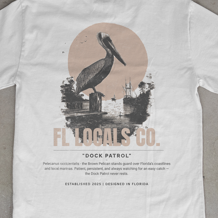 Brown Pelican | "Dock Patrol" | FL Locals Co. | Comfort Colors® Vintage Florida Wildlife Tee