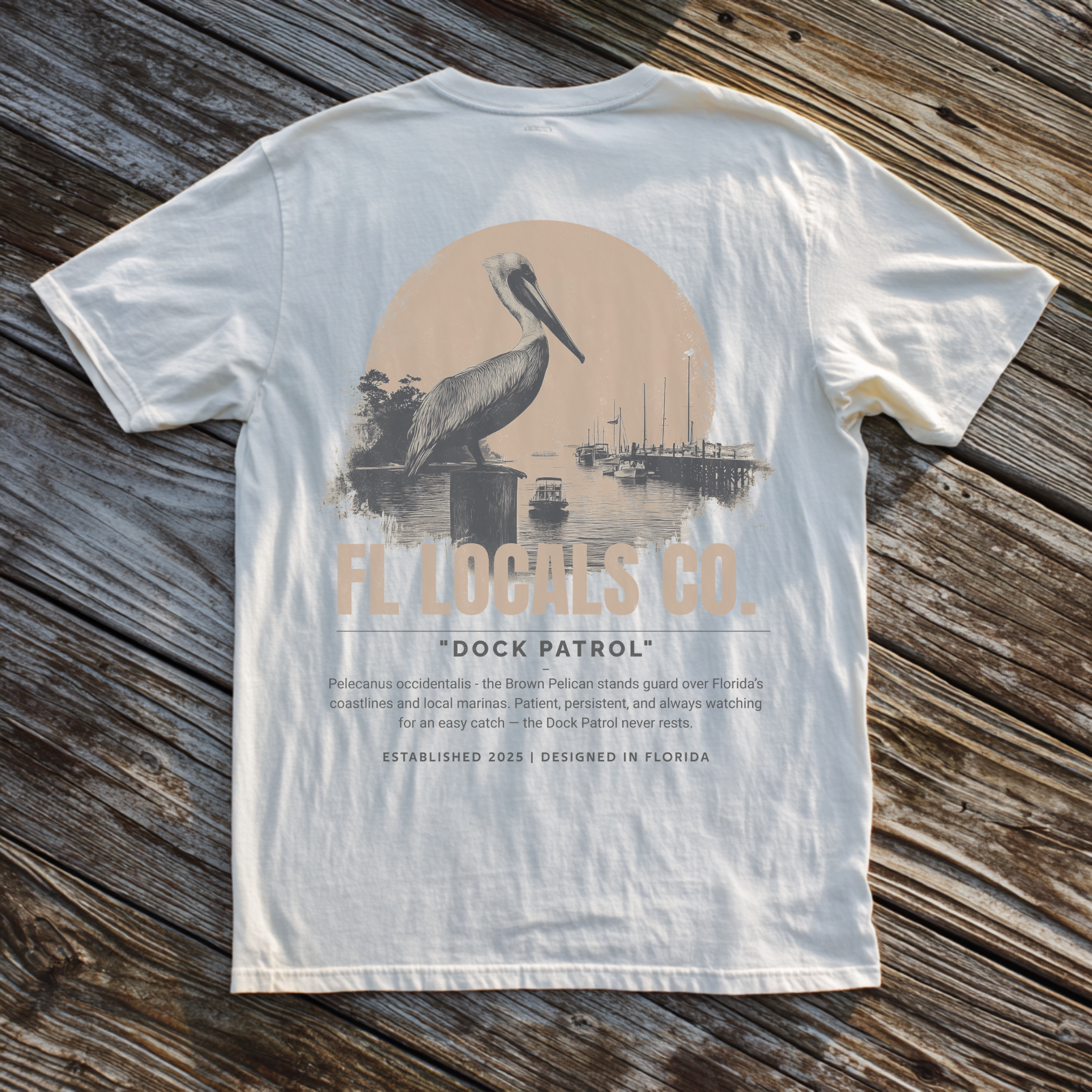 Brown Pelican | "Dock Patrol" | FL Locals Co. | Comfort Colors® Vintage Florida Wildlife Tee