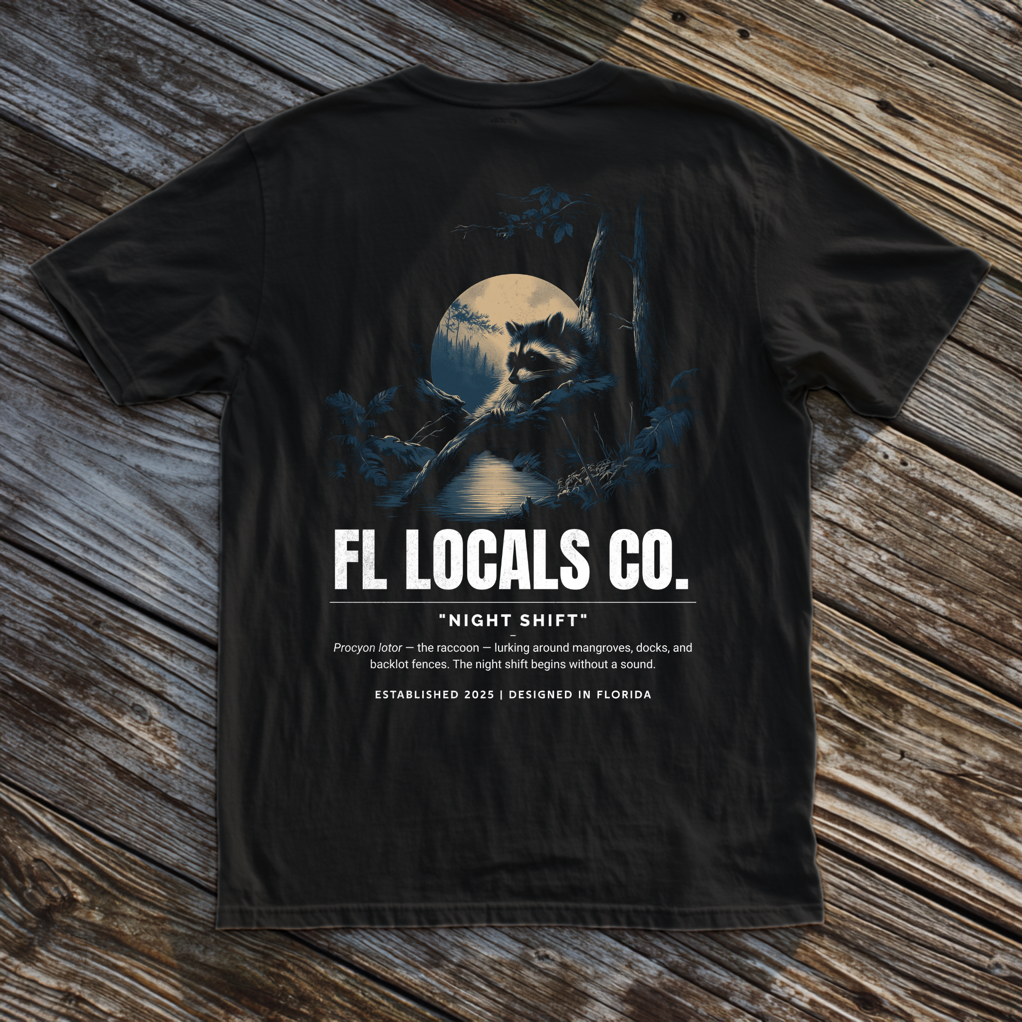 Raccoon | "Night Shift" | FL Locals Co. | Comfort Colors® Vintage Florida Wildlife Tee