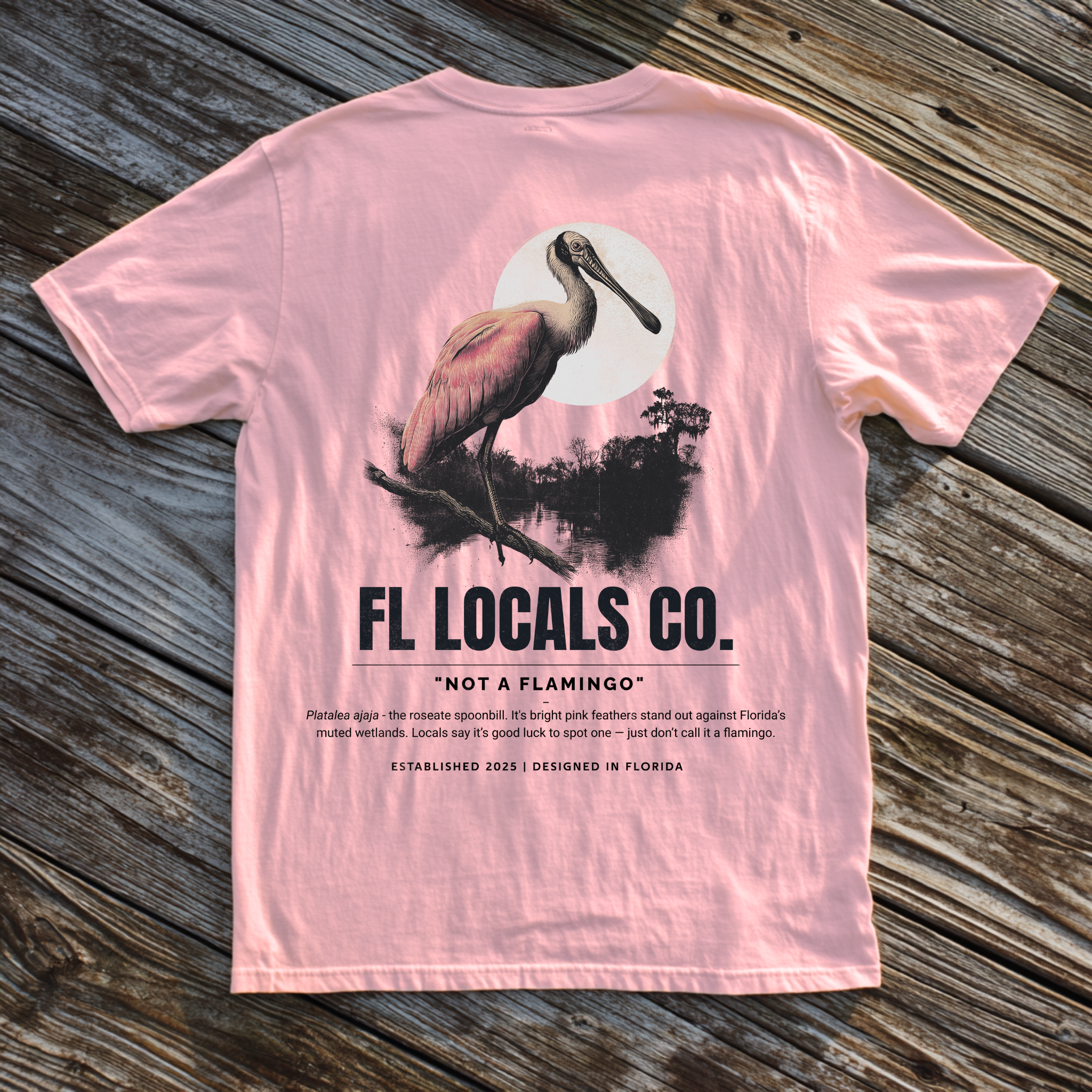 Roseate Spoonbill | "Not a Flamingo" | FL Locals Co. | Comfort Colors® Vintage Florida Wildlife Tee