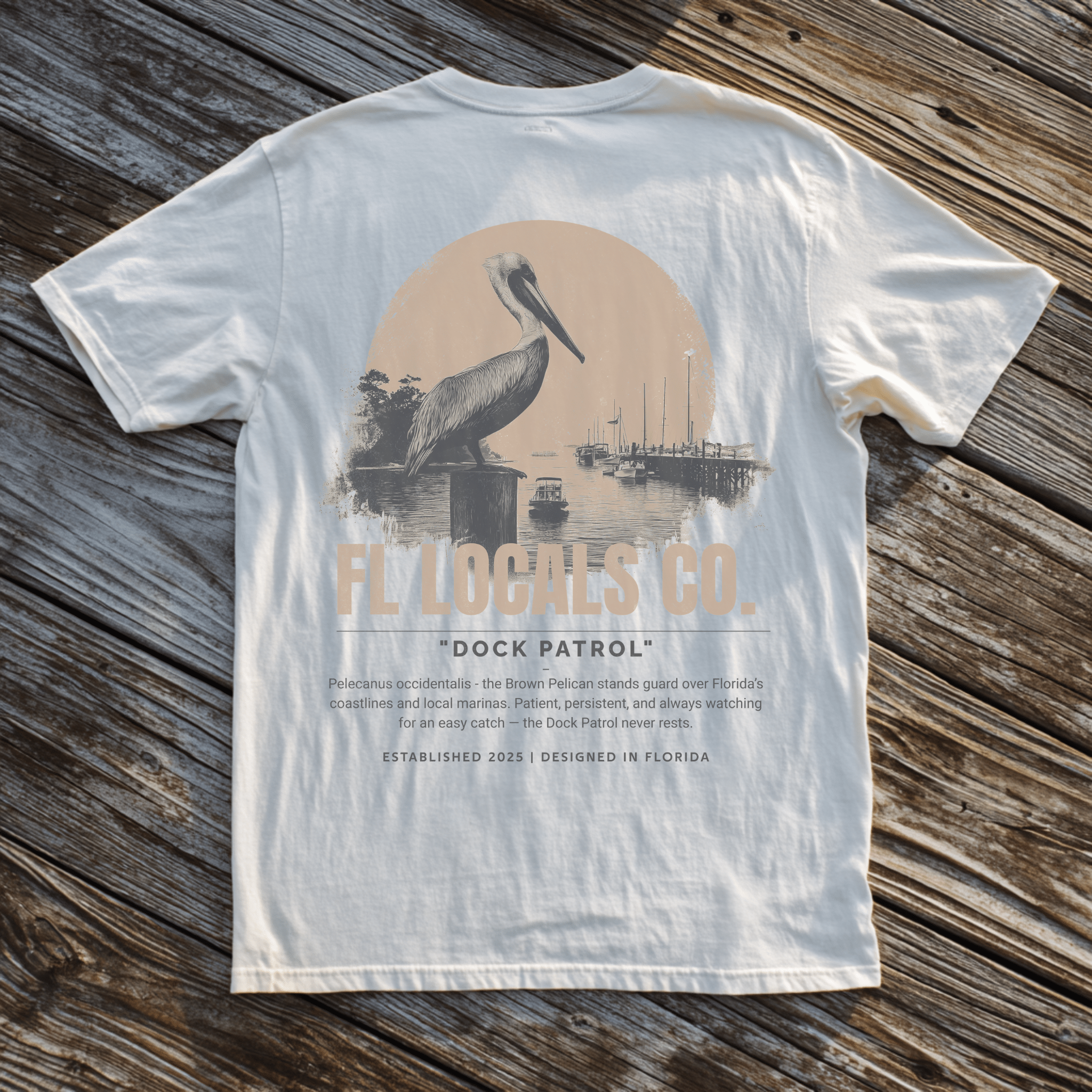 Brown Pelican | "Dock Patrol" | FL Locals Co. | Comfort Colors® Vintage Florida Wildlife Tee - Florida Locals Co.