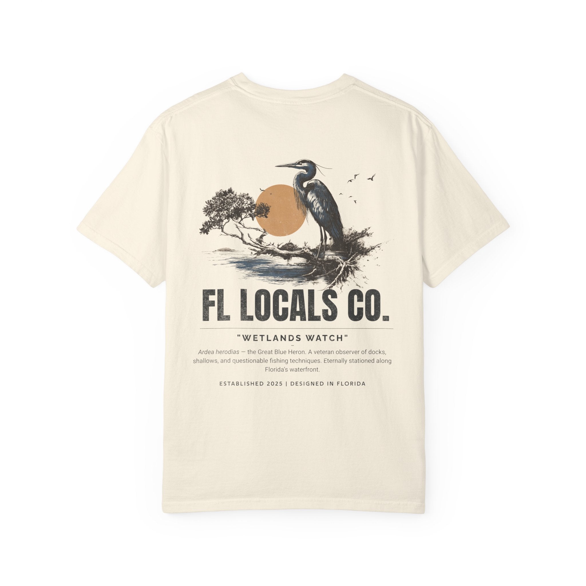 Great Blue Heron | "Wetlands Watch" | FL Locals Co. | Comfort Colors® Vintage Florida Wildlife Tee - Florida Locals Co.