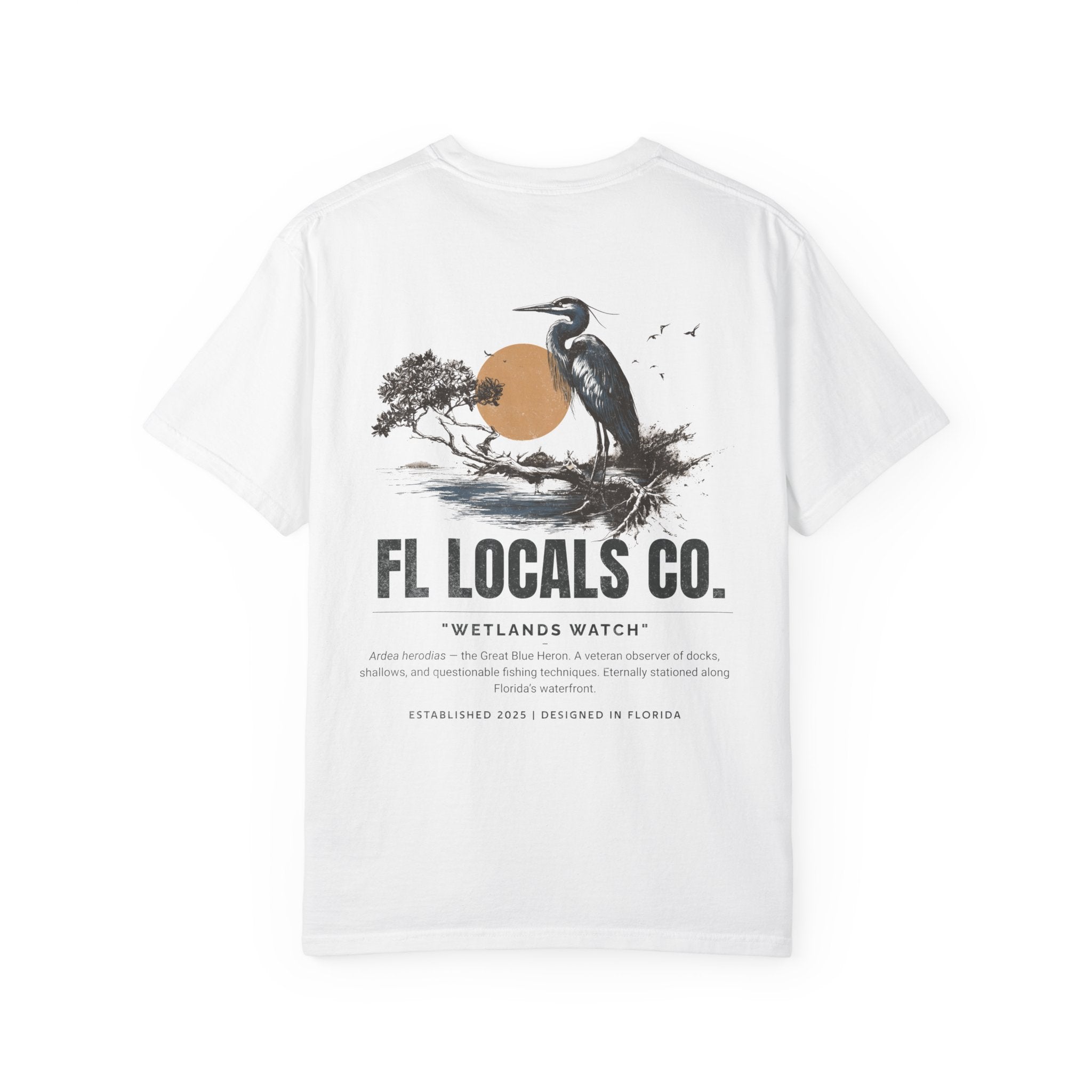 Great Blue Heron | "Wetlands Watch" | FL Locals Co. | Comfort Colors® Vintage Florida Wildlife Tee - Florida Locals Co.