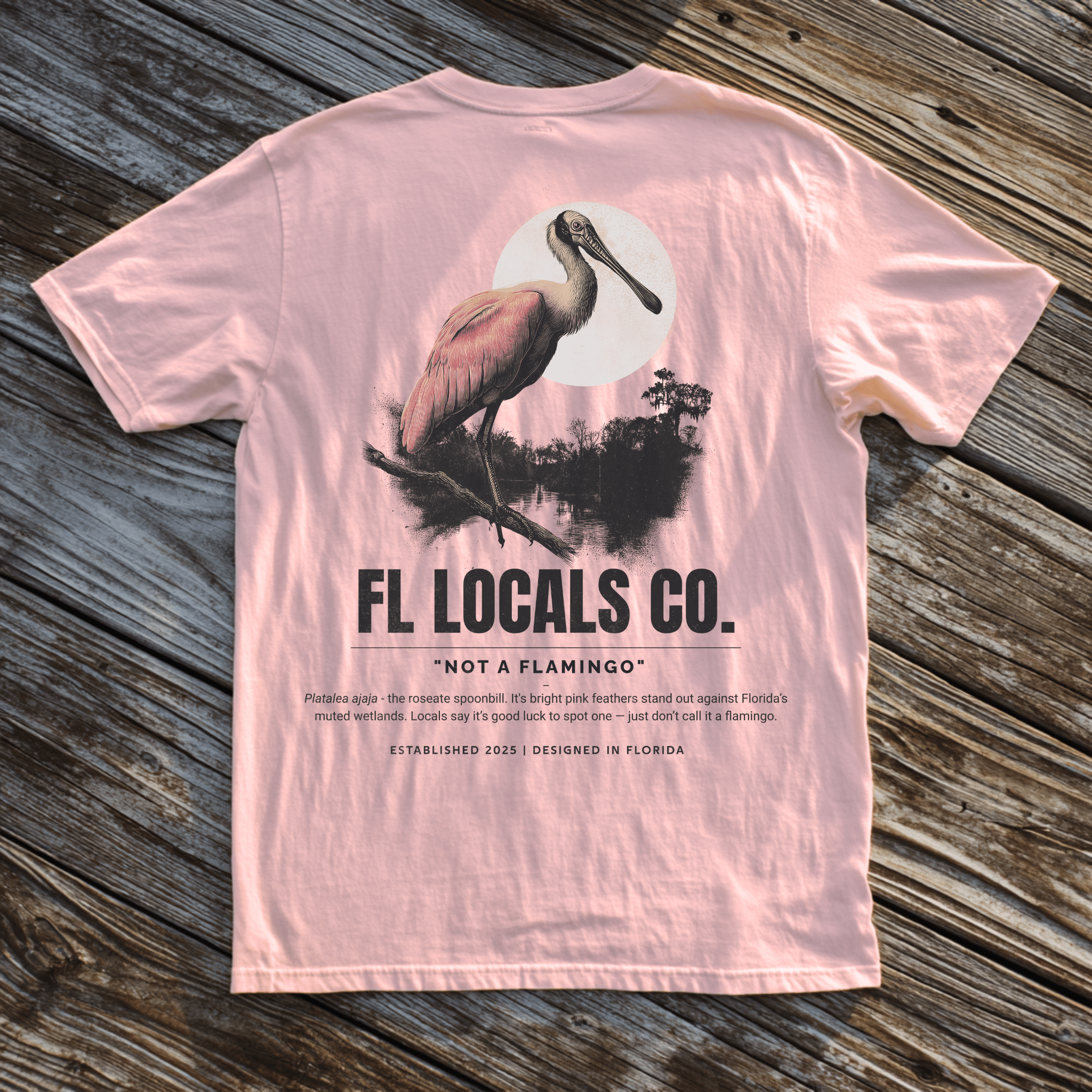Roseate Spoonbill | "Not a Flamingo" | FL Locals Co. | Comfort Colors® Vintage Florida Wildlife Tee - Florida Locals Co.