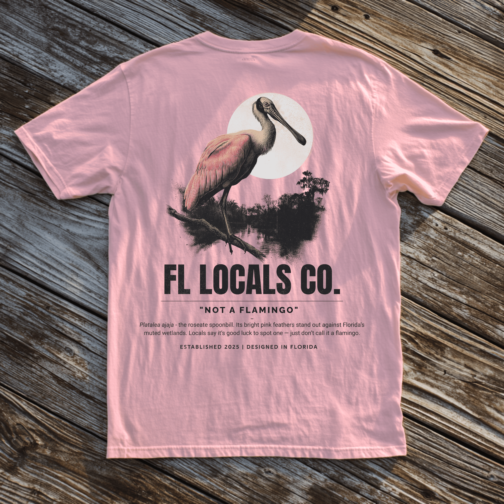 Roseate Spoonbill | "Not a Flamingo" | FL Locals Co. | Comfort Colors® Vintage Florida Wildlife Tee - Florida Locals Co.